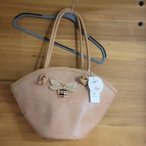 Tan Designer Tote Bag with Bee Accent